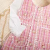 Girl Dresses Bear Leader Girls' Dress 2024 Autumn Round Neck Plaid Lace Button Long Sleeve Fashion Patchwork