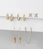 Hoop Huggie Fashion Chain Earrings Set Punk Gold Safety Pin For Woman Crystal Circle Double Piercing Earring Jewelry7055705