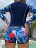 Женские купальники 2024 с длинным рукавом Rashguard Swimsuit Женщины тропические отпечатки две кусочки.