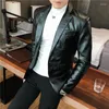 Men's Suits Men Fashion Casual Black White Suit Leather Jacket /Men Solid Color Business Collar PU Blazers Dress Coat