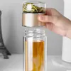 Bottiglie d'acqua da 420 ml di bottiglia da tè ad alta borosilicato in vetro a doppio strato tazza infuser bevanda con filtro