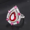 Ringos de cluster 2024 Summer água gota ruby rosa gemstone aberta anel ajustável Jantar de jantar para mulheres aniversário de jóias presentes