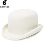 GEMVIE 100 Wool Felt White Bowler Hat For MenWomen Satin Lined Fashion Party Formal Fedora Costume Magician Cap 22030175230297426365