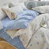 Kawaii Cherry Duvet Cover Set Kissenbezug Flachblatt Blumen Jungen Mädchen Zwilling in voller Größe Weiche Bettwäsche Kit Koreanische Ins Stil zu Hause 240430