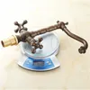 Badrumsvaskkranar lyxiga europeiska antika brons dubbelhjulshandtag Mixer Tap Long Mouth Swivel Roman Basin kran RB-011