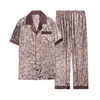 Frühlings- und Sommer -Herren -Pyjama Sey Plus Size Pyjamashose Pyjamas Loose Casual Printed Seidensatin Home Clothing Lounge Clothing 240509
