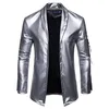 Shiny Gold Pu Leather Blazer Jacket Men Slim Fit Cardigan Mens Blazers Nightclub Party DJ Stage Clothers for Male 240507