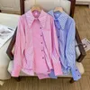 Blusas femininas azuis camisetas listradas e harajuku vintage y2k elegante camisa de manga longa top 2000s roupas de moda