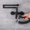 Kökskranar solid mässing kall handfat mixer tappar enstaka handtag med spray pistol väggmonterad rotation vikbar nickel/svart