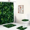 Duş Perdeleri Doğal Peyzaj Banyo Mat Seti Yeşil Bitkiler Kelebek Çiçekler Çiçek Banyo Halı Tuvalet Kapağı Kapak Doğa Banyo Dekoru