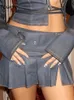 Tawnie Skirt define o terno de jeans sexy top e mini -saia Hollow Out Tie Up Split Manga Longa Autumn Women Streetwear Club 240423