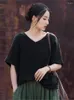 Camiseta feminina t-shirt fino 24 algodão de verão e produto dupla camada de bambu nó tampo de cor frita