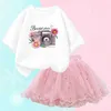 Ensembles de vêtements de la mode Girl Girl 2024 Été bébé fille fleuriste T-shirt à manches courtes + T-shirt moelleux Vêtements d'ajustement serrés