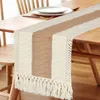 Boho Table Runner for Home Decor Macrame Cream Brown Farmhouse Table Runner with شرابات لديكور غرفة نوم بوهيميان 240509