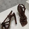Sandales Mode serpentin de mode d'été Sexy Designer Brown rétro Open TOE Comfort Thin Thin High Heel t Stage Paty Women Sandale