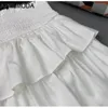 Skirts 2024 Women's Summer Cake Pleated Korean White Black Puffy Short Skirt Ruffle Elastic Waist Anti Glare A-line Mini