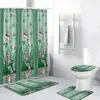 Shower Curtains 4Pcs Floral Botanical Curtain Spring Butterfly Garden Leaf Farm Modern Design Bathroom Set Toilet Cover Bath Mat Rugs