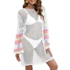 Women Beach Cover Up Contrast Color Cutout See-Through Summer Swimsuit Coverup Crochet Bathing Suit Ups Dresses