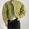 IEFB Fashion Mens Denim Jacket High Street Male Stand Collar Top Solid Color Short Coat Autumn Menwear 9C644 240428