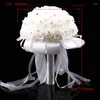 Fleurs décoratives Bouquets de mariage artificiel Simulation Rose blanche avec un ruban Ribine Bridesmaid Bridal Party Home Decor