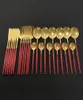 Red Gold 24pcs Dingel Cutlery Set 304 Aliments en acier inoxydable Foodware Home Steak Knife Fork Café Spoon haut de gamme