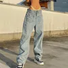 Jeans pour femmes poches avant hautes hautes jambes larges baggy des années 90 pantalon esthétique pantalon surdimension