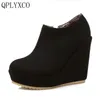 QPLYXCO New Spring Autumn winter Big Size 32-43 Ankle Boots Women short Boots Wedges super high hells 12cm ladies shoes C212