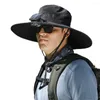 Berets Solar Fan Fisherman Hat Duże brzeg słońca pasek przeciwpromowany anty-UV Sunlight Ochrona na zewnątrz Camping Cap