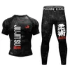 メンズトラックスーツコーディランディンラッシュガードスウェットシャツMMA Tシャツ+パンツショーツ4PCS/セットブラジルのグラブジュジュツBJJボクシングジャージーQ2405010