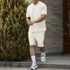2PCS / Set Sports Costume O Neck à manches courtes Cascater Tentifiée Planches de ceinture élastique Men T-shirt de couleur unie