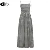 Casual Dresses Off Summer Stripe Spaghetti Strap Maxi For Women Zevity Vacation Slim Elegant Sleeveless Dress Vestidos Para Mujer