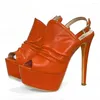 Sandaler 2024 Handgjorda Women Platform Faux Leather Stiletto Heels Peep Toe Elegant Black Night Club Shoes Storlek 35 47 52