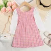 Girl Dresses Bear Leader Girls' Dress 2024 Autumn Round Neck Plaid Lace Button Long Sleeve Fashion Patchwork