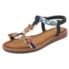 Casual Shoes For Women 2024 Summer Fashion Bohemia Beading Beach Elastic Band Sandals Slip On