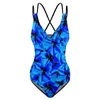 Swimwear Women's Tropical Floral Swimsuit Blue Flowers One Piece Bathing Trots Sexy Funny Rave Beach Wear plus taille