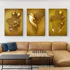 Modern Golden Metal Figure Statue Sculpture Art Posters Print Lover Canvas Paintings on The Wall Art Pictures for Home Decor 240510