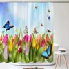 3d tulip fraîches fleurs rideaux de douche de shark salle de bain rideau de bain imperméable en polyester avec crochets écran de bain décoratif 240512