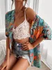 Large Plus Size Print Beach Cover Up Short Sleeve One Piece Kimono Women Swimwear Female Bathing Suit Beachwear Swimming