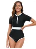 Swimwear Women 2024 manches courtes un morceau de maillot de bain noir blanc noir