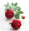 Fiori decorativi in stile europeo simulazione a 3 teste simulazione floreale decorazione del matrimonio artificiale bouquet bianco rosso artificiale