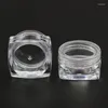 Bouteilles de rangement 100pcs / lot carré 3g gram jar crème transparent avec couvercle 3 ml en plastique transparent vide de contenants cosmétiques emballages