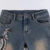 Jeans femminile ricamato abbigliamento da donna abbigliamento da donna in stile ragazza gradiente stampato a basso contenuto di jeans gustini in fila