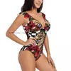 Frauen Badebekleidung sexy ein Stück Badeanzug Push Up Pfingstros mit Schach auf Schachbrett Frauen Rüschen Monokini Bodysuit Badeanzug