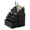 Caixas de armazenamento Organizador de maquiagem 3 peças estojo cosmético com 6 gavetas (preto)