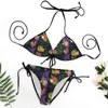 Costumi da bagno femminile tropicale arte floreale bikini set sexy fiori viola costumi da bagno bikini rave rave da bagno fantasia da 2 pezzi