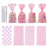 Geschenkverpackung 50pcs Beutel Draht Krawatten Plastische Geschenke Verpackungstaschen Blau und rosa Babyparty -Kekse Snack Keks Candy Popcorn Cellophan