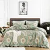 King Duvet Cover 100% Baumwollgrün floraler Set 3 Stück 1 Boho Vintage Blume gemustert 240506