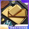 Plates Stainless Steel Korean Square Plate Thickened Frosted Gold Rectangular Zibo Barbecue