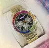 Trend biznesowy Wysokie zegarki ze stali nierdzewnej mężczyźni kobiety kwarc chronograf day data kalendarz kolorowe diamenty pierścień na rękę renogio masculino