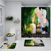 Rideaux de douche zen rideau de douche ensemble violet orchidée noire en pierre noire verte jardin jardin décor de salle de bain décoration de baignoire non glissée tapis de bain couvercle de toilette
